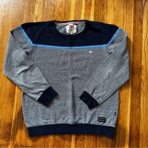 Levi's Line 8 Men's XL Blue Gray Striped Crewneck Sweater 100% Cotton